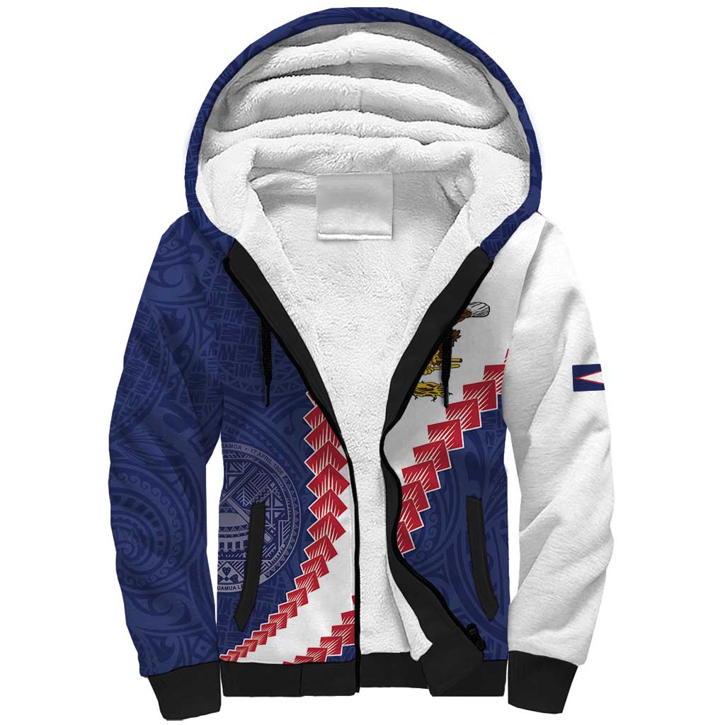 American Samoa Eagle Sherpa Hoodie Polynesian Tribal Pattern Curve Style LT05 Unisex Blue - Polynesian Pride