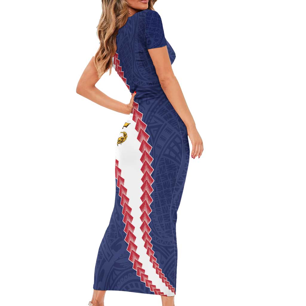 American Samoa Eagle Short Sleeve Bodycon Dress Polynesian Tribal Pattern Curve Style LT05 - Polynesian Pride