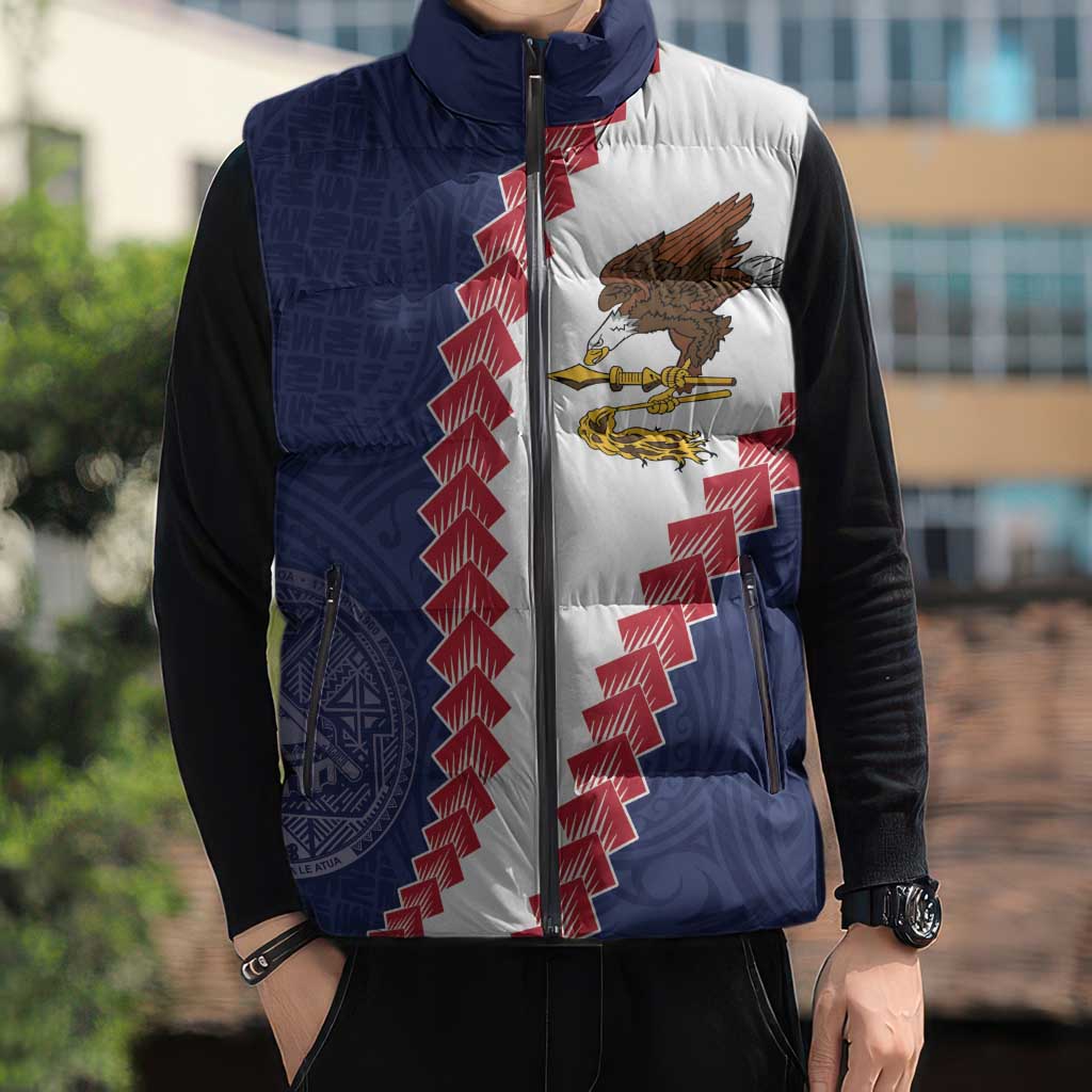 American Samoa Eagle Sleeveless Puffer Jacket Polynesian Tribal Pattern Curve Style LT05 - Polynesian Pride