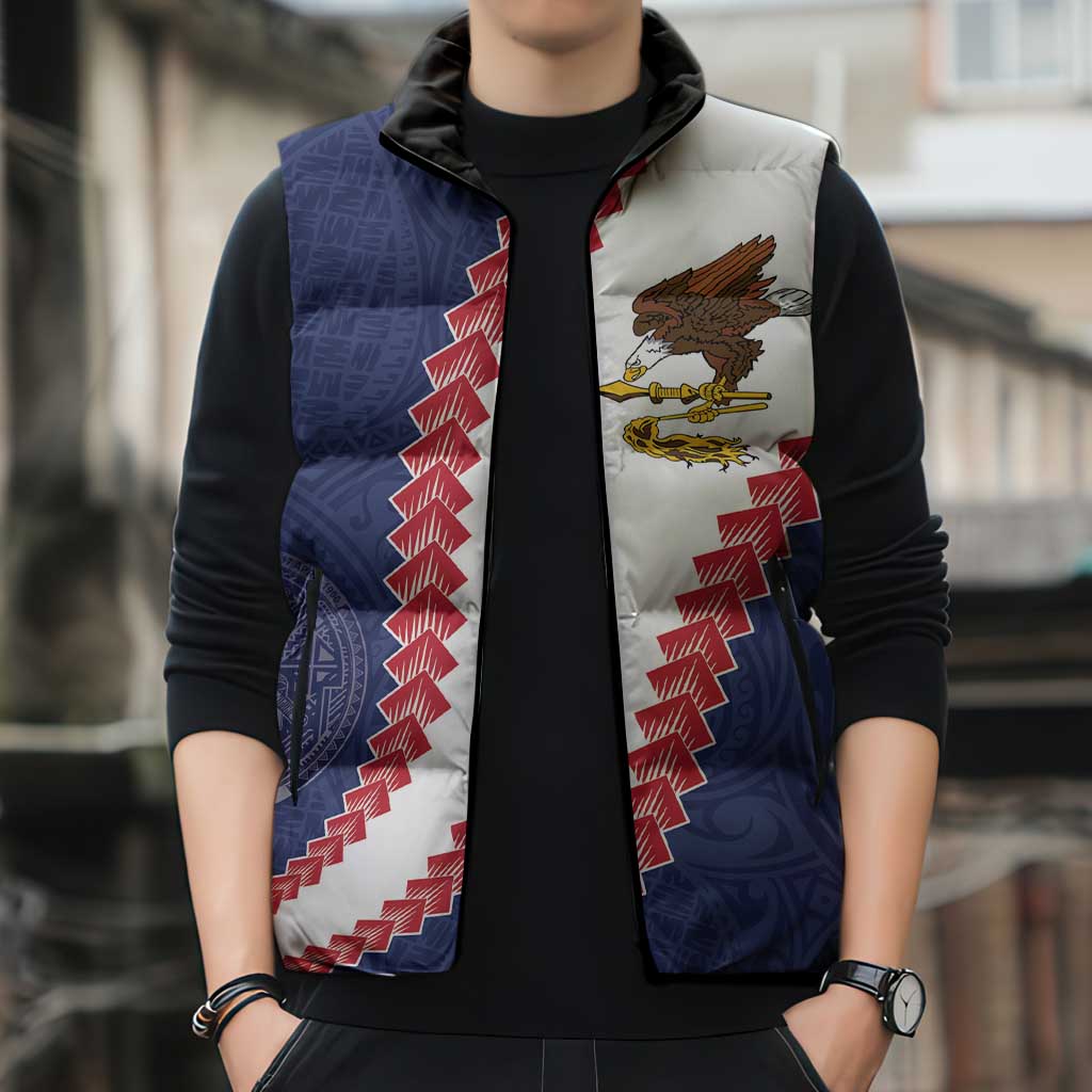 American Samoa Eagle Sleeveless Puffer Jacket Polynesian Tribal Pattern Curve Style LT05 - Polynesian Pride
