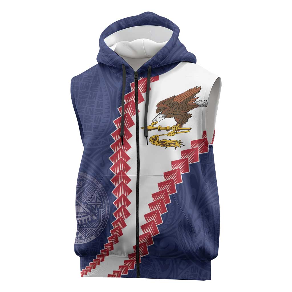 American Samoa Eagle Sleeveless Zip Hoodie Polynesian Tribal Pattern Curve Style LT05 Blue - Polynesian Pride