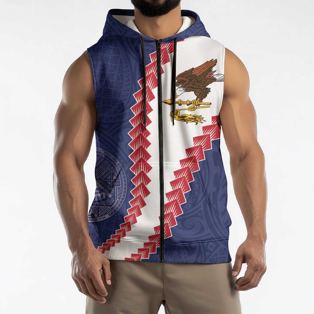 American Samoa Eagle Sleeveless Zip Hoodie Polynesian Tribal Pattern Curve Style LT05 - Polynesian Pride