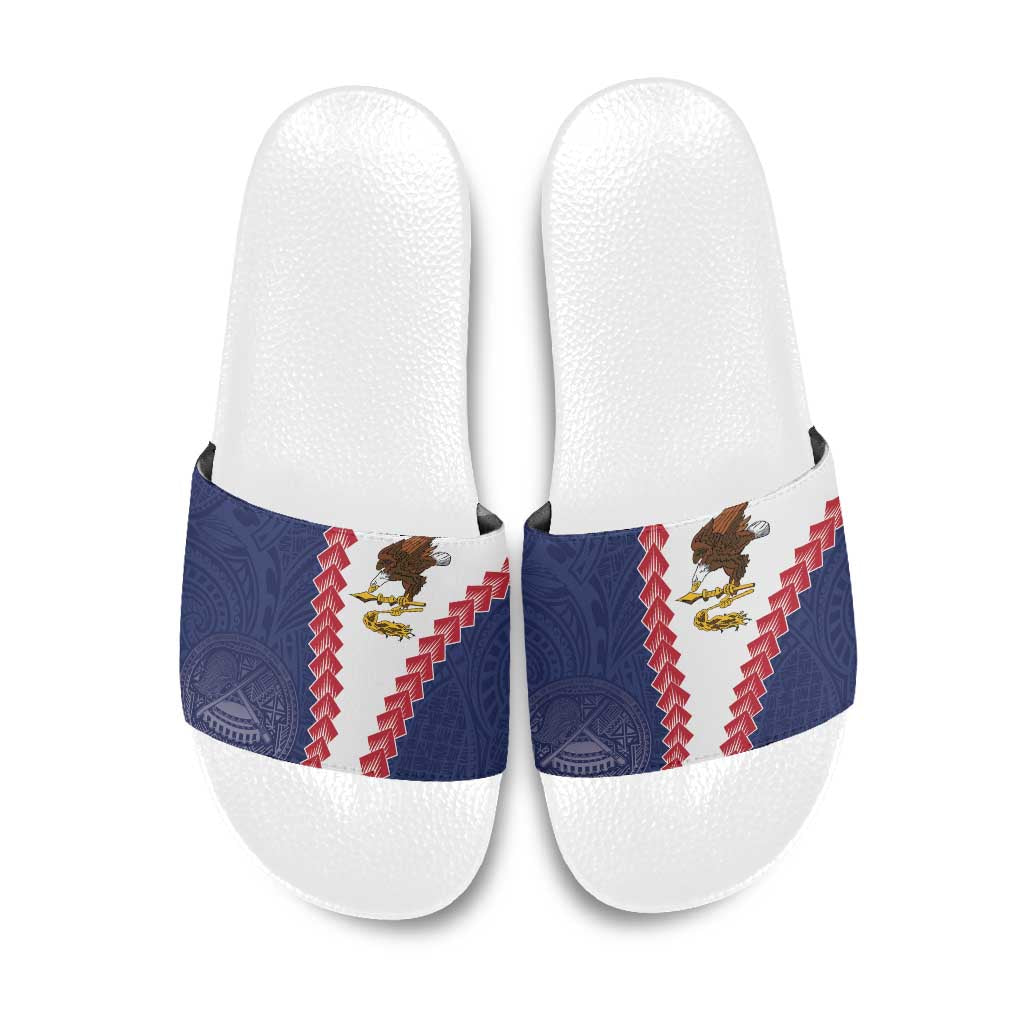 American Samoa Eagle Slide Sandals Polynesian Tribal Pattern Curve Style LT05 Blue - Polynesian Pride