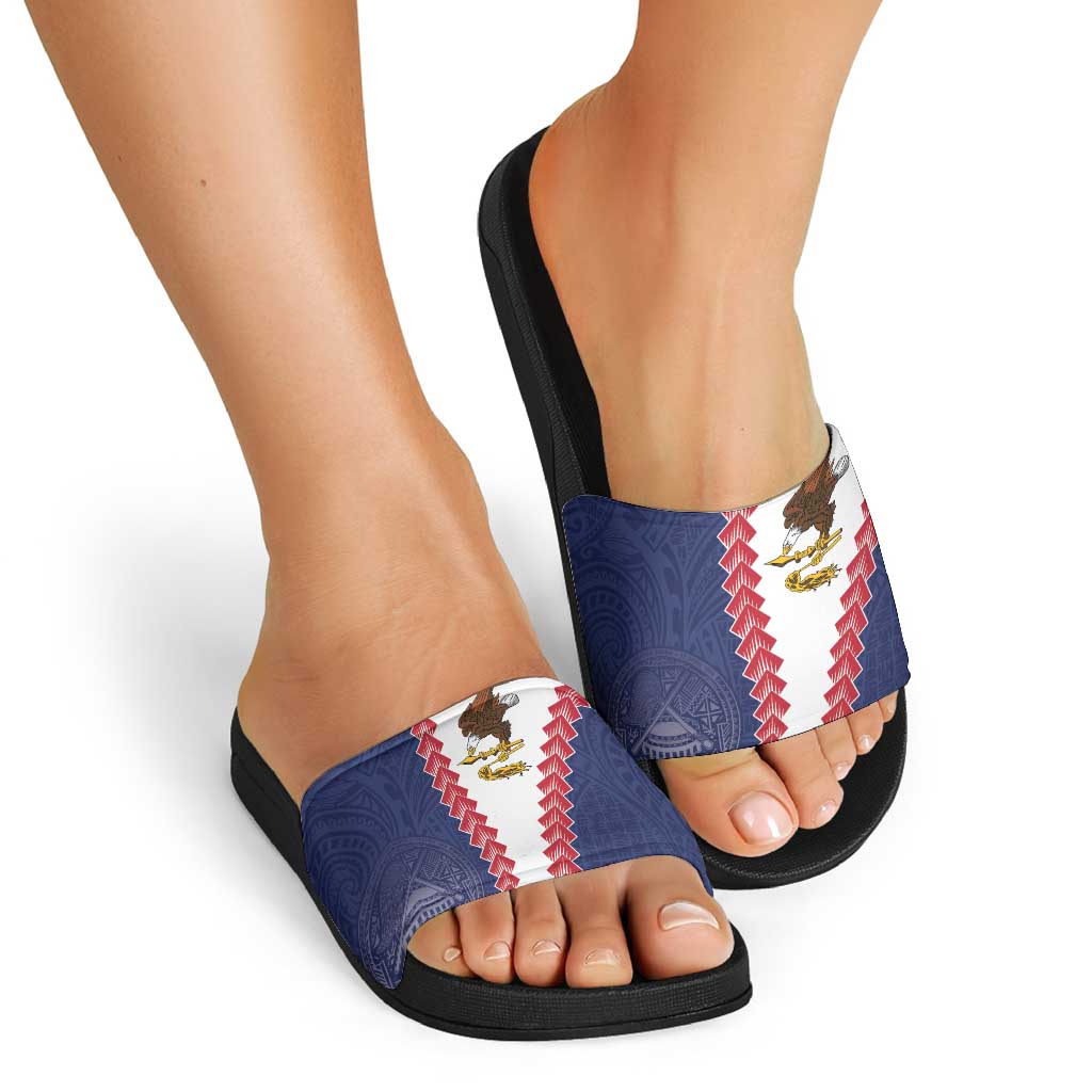 American Samoa Eagle Slide Sandals Polynesian Tribal Pattern Curve Style LT05 - Polynesian Pride