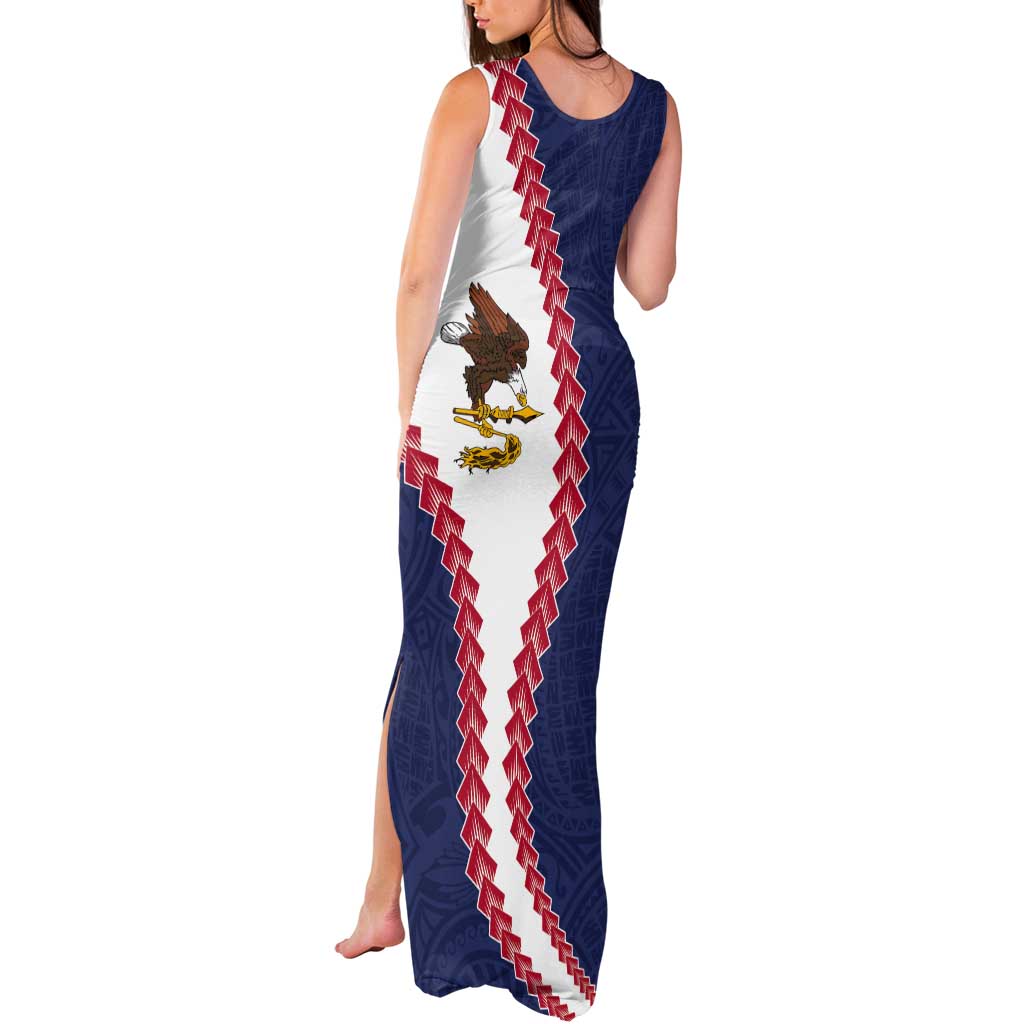 American Samoa Eagle Tank Maxi Dress Polynesian Tribal Pattern Curve Style LT05 - Polynesian Pride