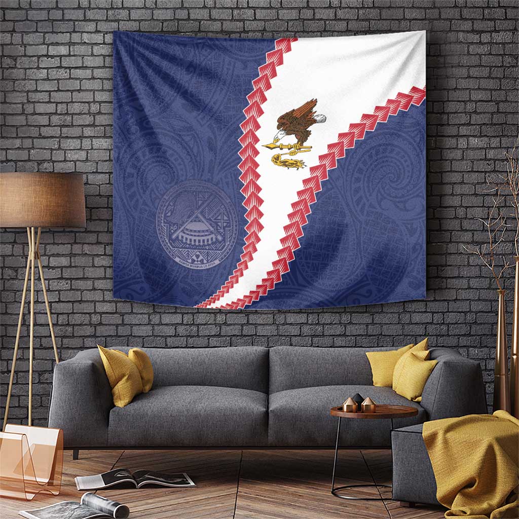 American Samoa Eagle Tapestry Polynesian Tribal Pattern Curve Style LT05 Blue - Polynesian Pride