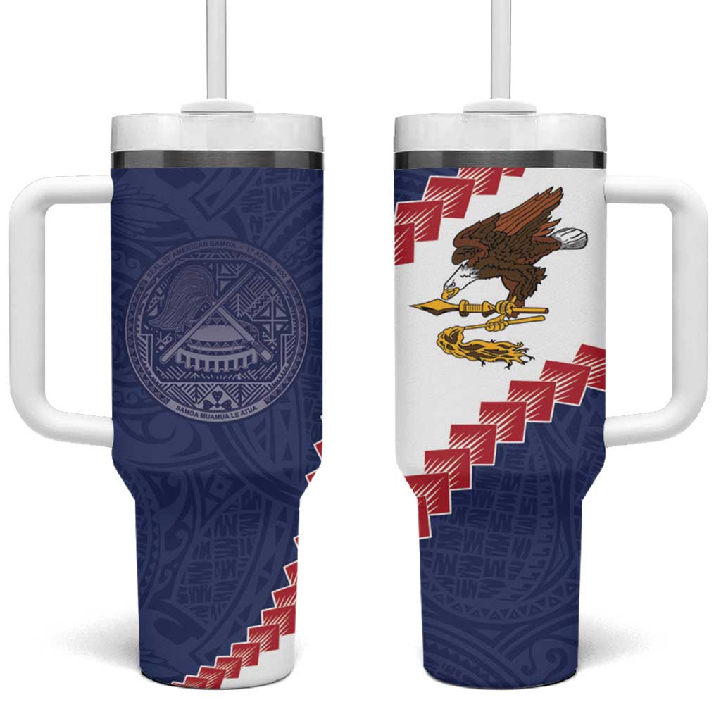 American Samoa Eagle Tumbler With Handle Polynesian Tribal Pattern Curve Style