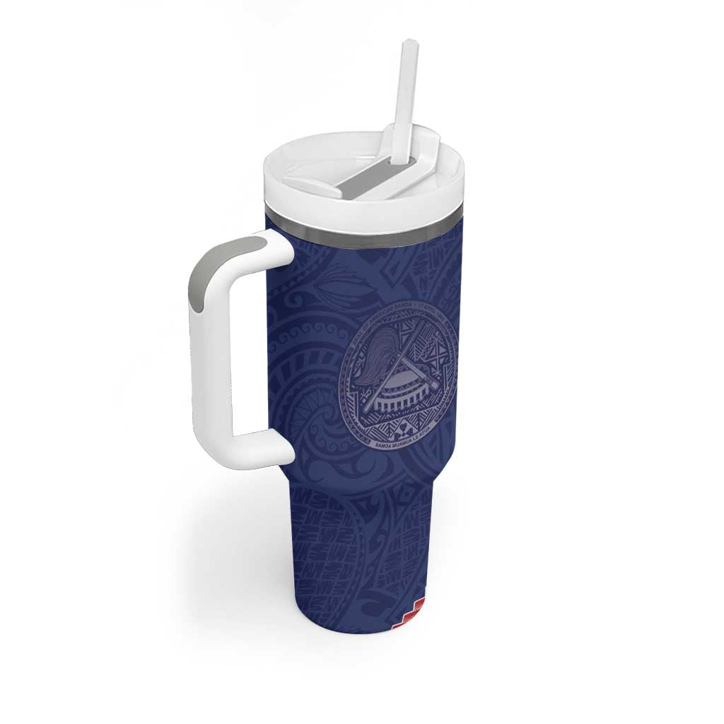 American Samoa Eagle Tumbler With Handle Polynesian Tribal Pattern Curve Style