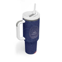 American Samoa Eagle Tumbler With Handle Polynesian Tribal Pattern Curve Style