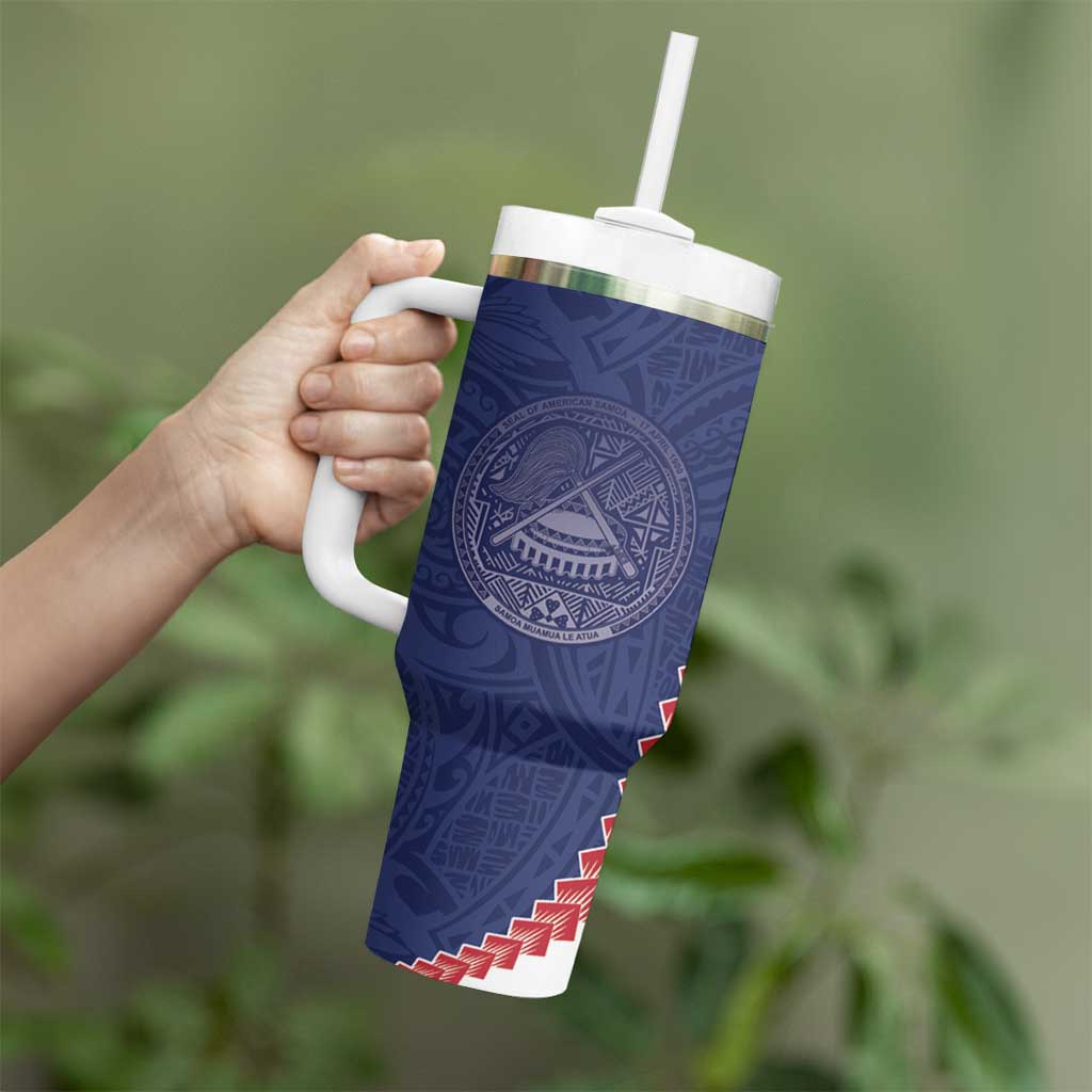 American Samoa Eagle Tumbler With Handle Polynesian Tribal Pattern Curve Style