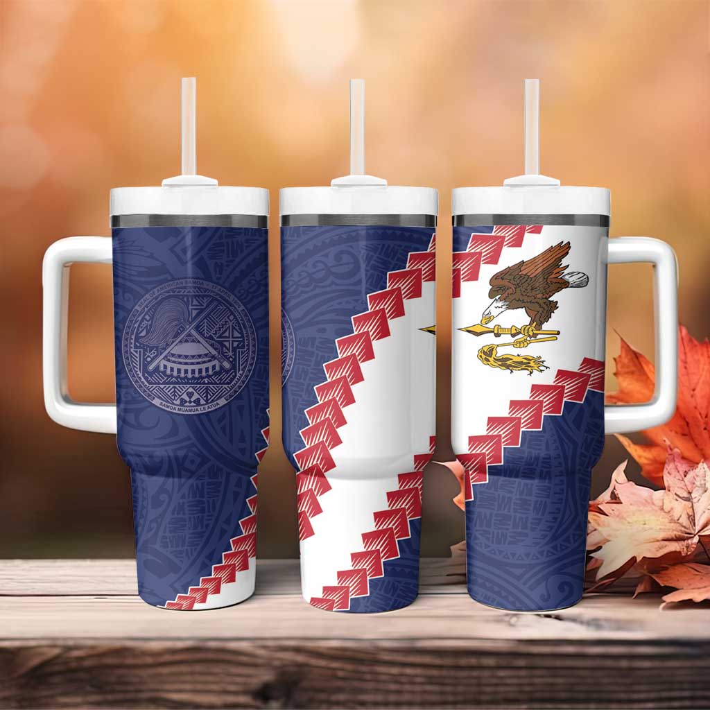 American Samoa Eagle Tumbler With Handle Polynesian Tribal Pattern Curve Style