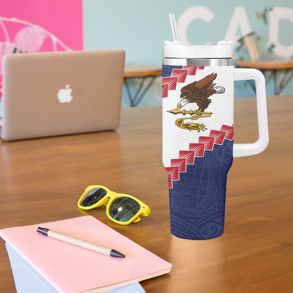 American Samoa Eagle Tumbler With Handle Polynesian Tribal Pattern Curve Style