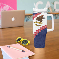 American Samoa Eagle Tumbler With Handle Polynesian Tribal Pattern Curve Style