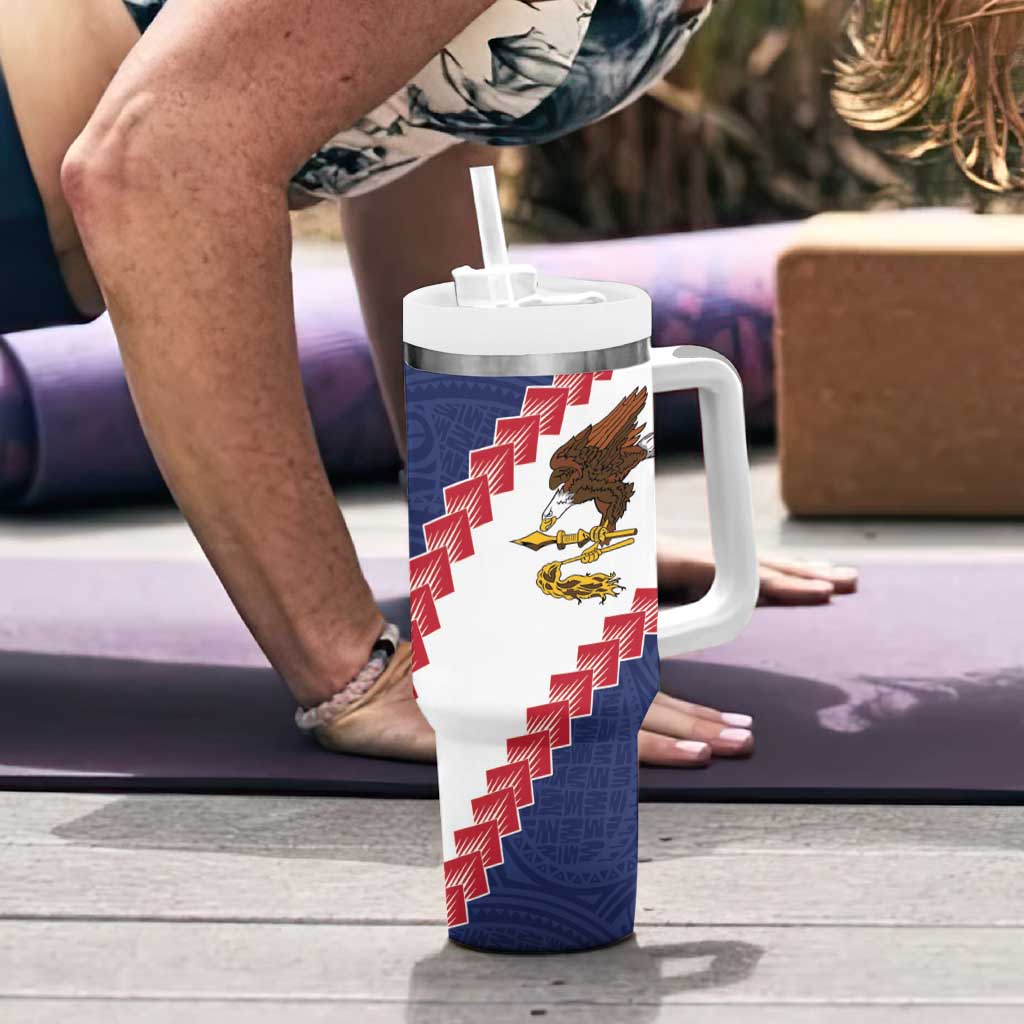 American Samoa Eagle Tumbler With Handle Polynesian Tribal Pattern Curve Style