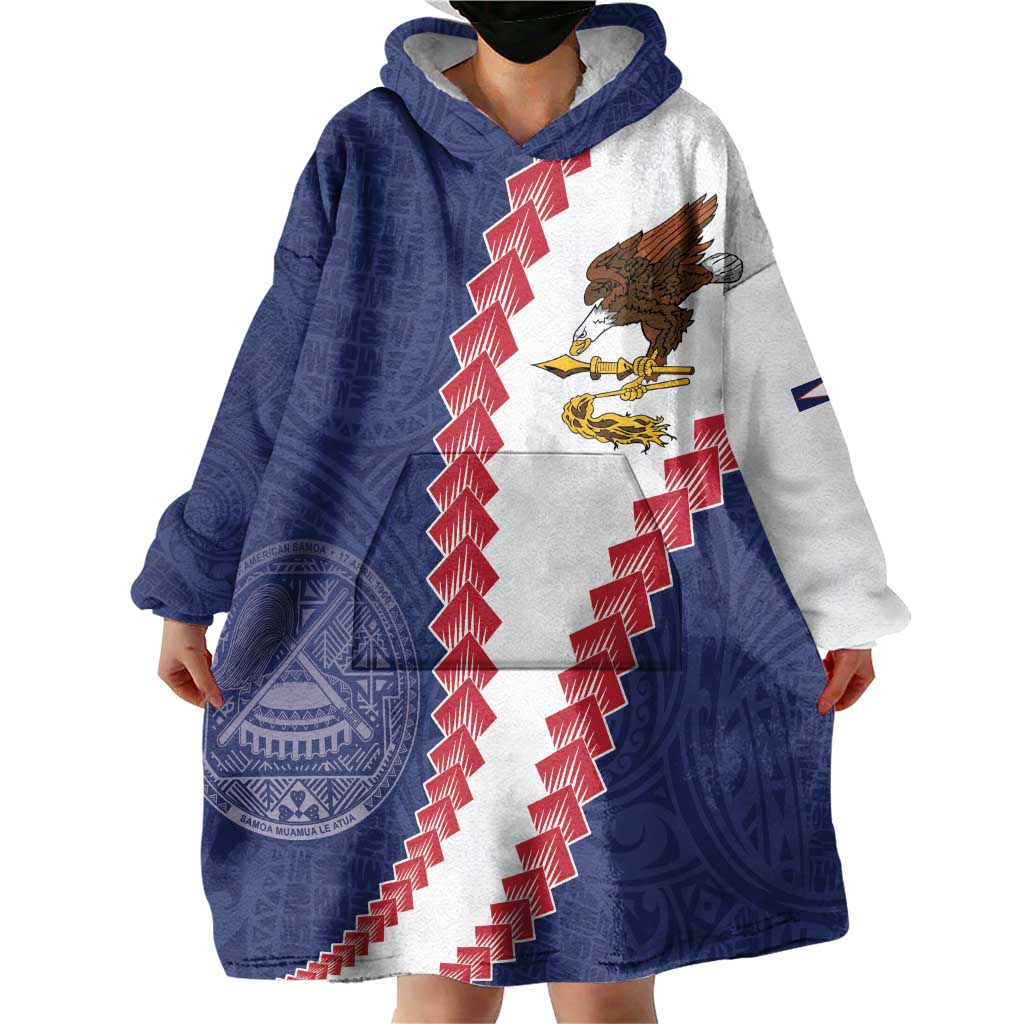 American Samoa Eagle Wearable Blanket Hoodie Polynesian Tribal Pattern Curve Style LT05 - Polynesian Pride