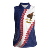 American Samoa Eagle Women Sleeveless Polo Shirt Polynesian Tribal Pattern Curve Style LT05 Female Blue - Polynesian Pride