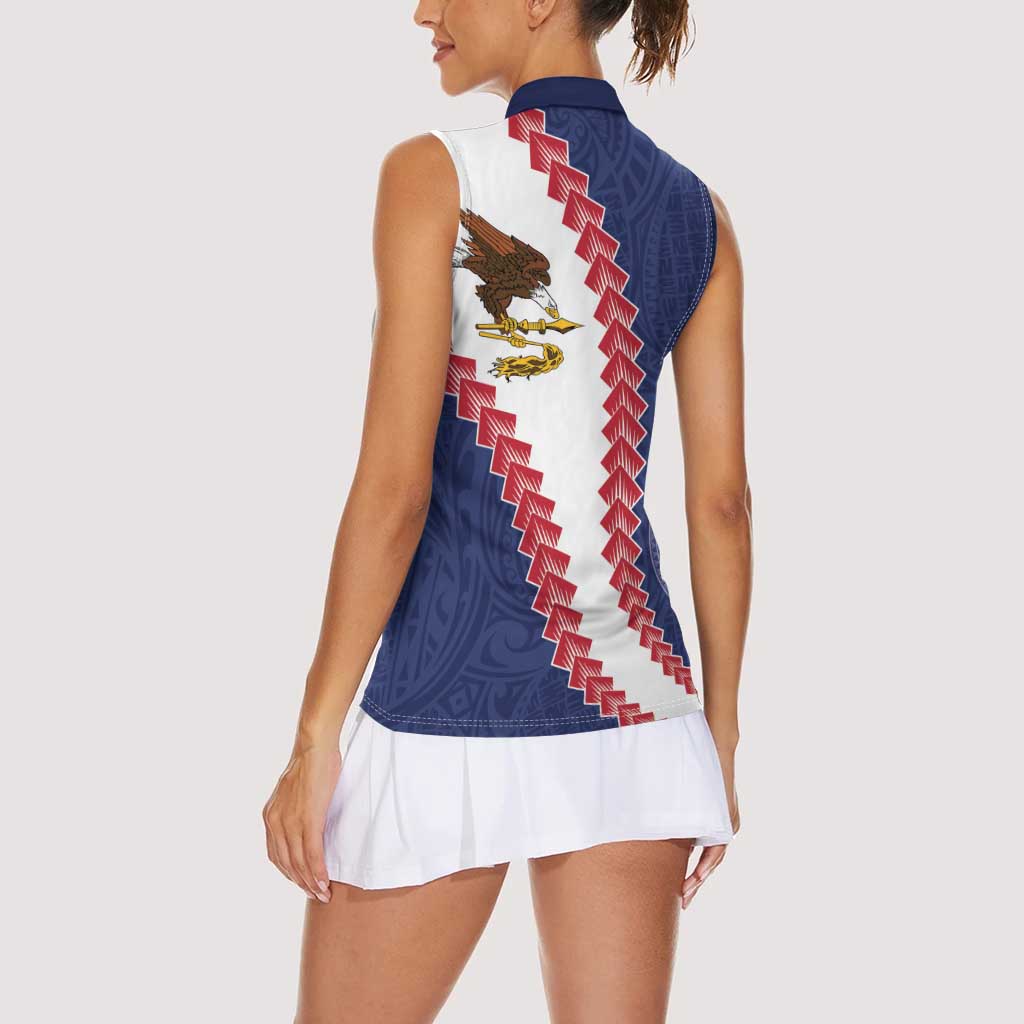 American Samoa Eagle Women Sleeveless Polo Shirt Polynesian Tribal Pattern Curve Style LT05 - Polynesian Pride