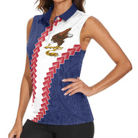 American Samoa Eagle Women Sleeveless Polo Shirt Polynesian Tribal Pattern Curve Style LT05 - Polynesian Pride