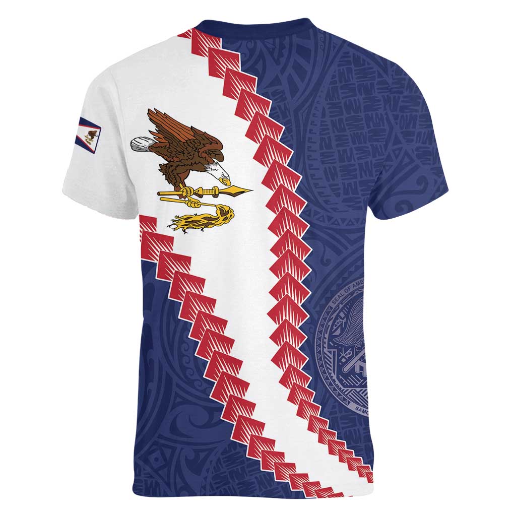 American Samoa Eagle Women V-Neck T-Shirt Polynesian Tribal Pattern Curve Style LT05 - Polynesian Pride