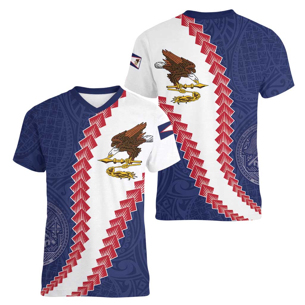 American Samoa Eagle Women V-Neck T-Shirt Polynesian Tribal Pattern Curve Style LT05 - Polynesian Pride