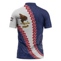 American Samoa Eagle Zipper Polo Shirt Polynesian Tribal Pattern Curve Style LT05 - Polynesian Pride