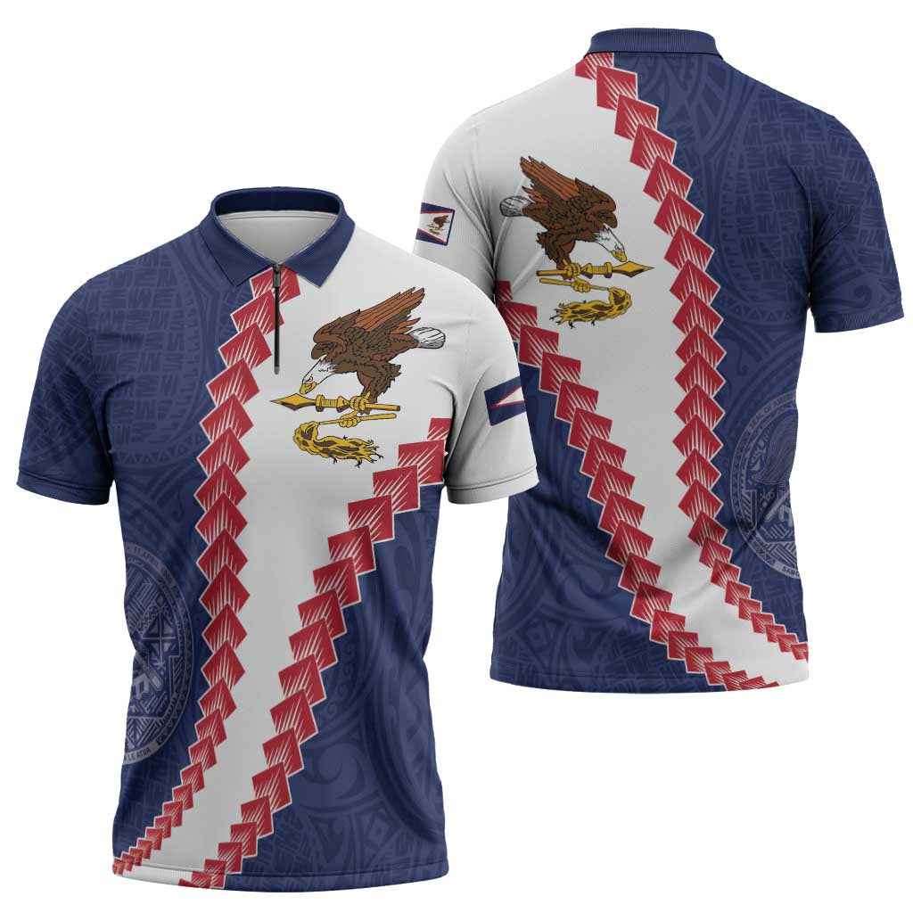 American Samoa Eagle Zipper Polo Shirt Polynesian Tribal Pattern Curve Style LT05 - Polynesian Pride