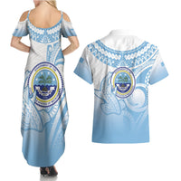 Micronesia Constitution Day Couples Matching Summer Maxi Dress and Hawaiian Shirt Polynesian Tribal Tattoo Simple Style