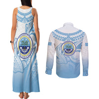 Micronesia Constitution Day Couples Matching Tank Maxi Dress and Long Sleeve Button Shirt Polynesian Tribal Tattoo Simple Style LT05 - Polynesian Pride