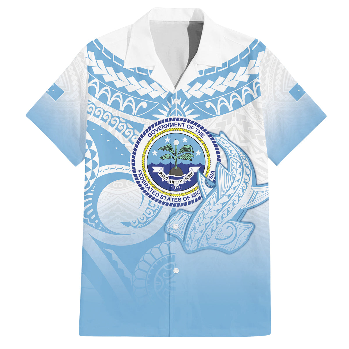 Micronesia Constitution Day Family Matching Long Sleeve Bodycon Dress and Hawaiian Shirt Polynesian Tribal Tattoo Simple Style