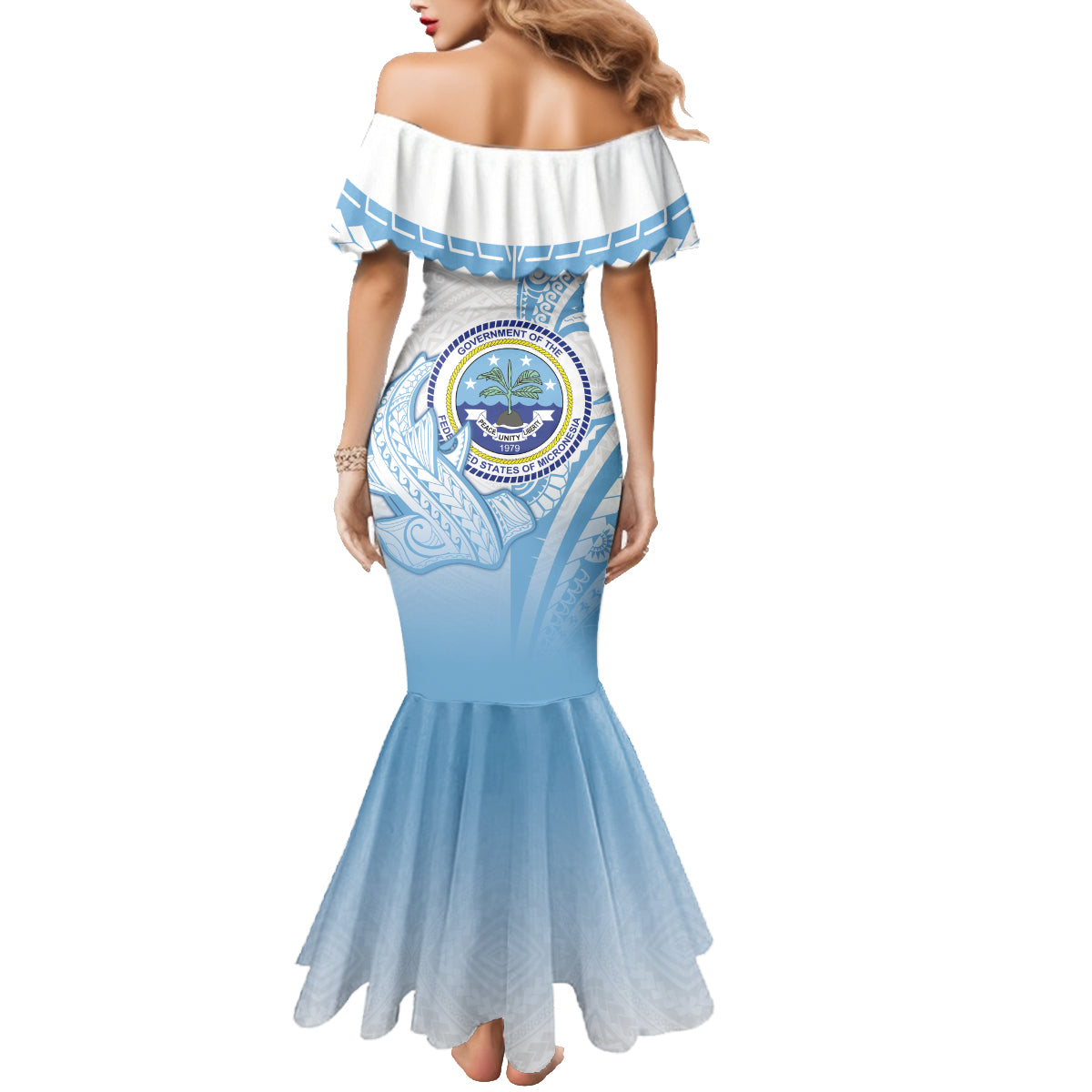 Micronesia Constitution Day Family Matching Mermaid Dress and Hawaiian Shirt Polynesian Tribal Tattoo Simple Style
