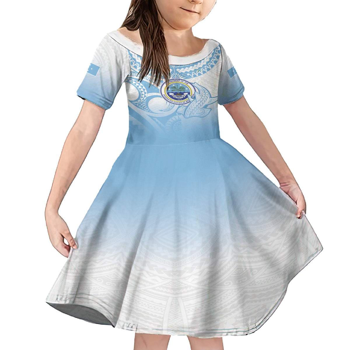 Micronesia Constitution Day Family Matching Tank Maxi Dress and Hawaiian Shirt Polynesian Tribal Tattoo Simple Style