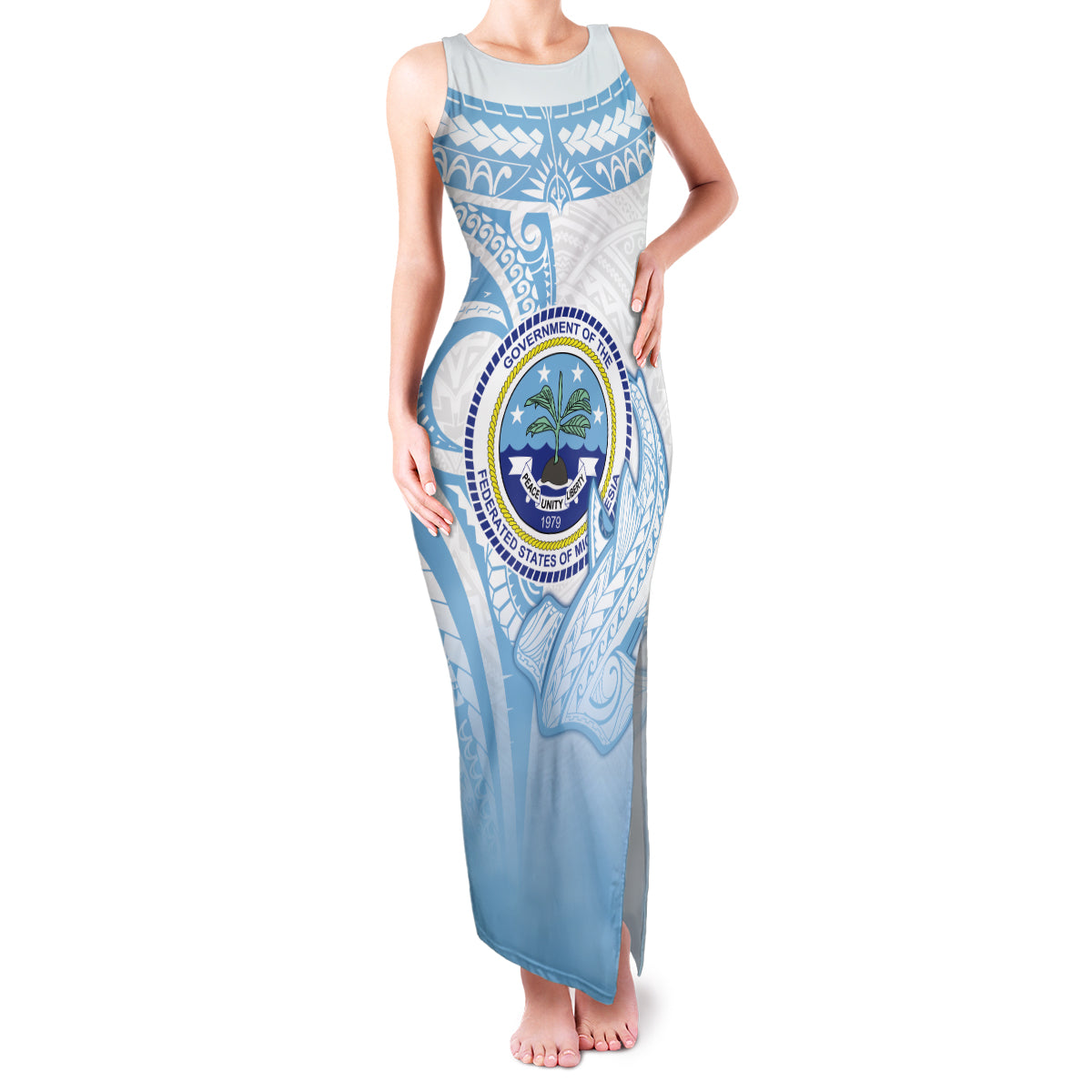 Micronesia Constitution Day Family Matching Tank Maxi Dress and Hawaiian Shirt Polynesian Tribal Tattoo Simple Style