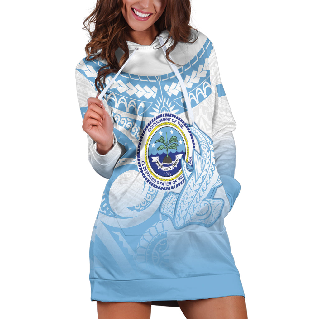 Micronesia Constitution Day Hoodie Dress Polynesian Tribal Tattoo Simple Style LT05 Blue - Polynesian Pride