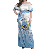 Micronesia Constitution Day Off Shoulder Maxi Dress Polynesian Tribal Tattoo Simple Style LT05 Women Blue - Polynesian Pride