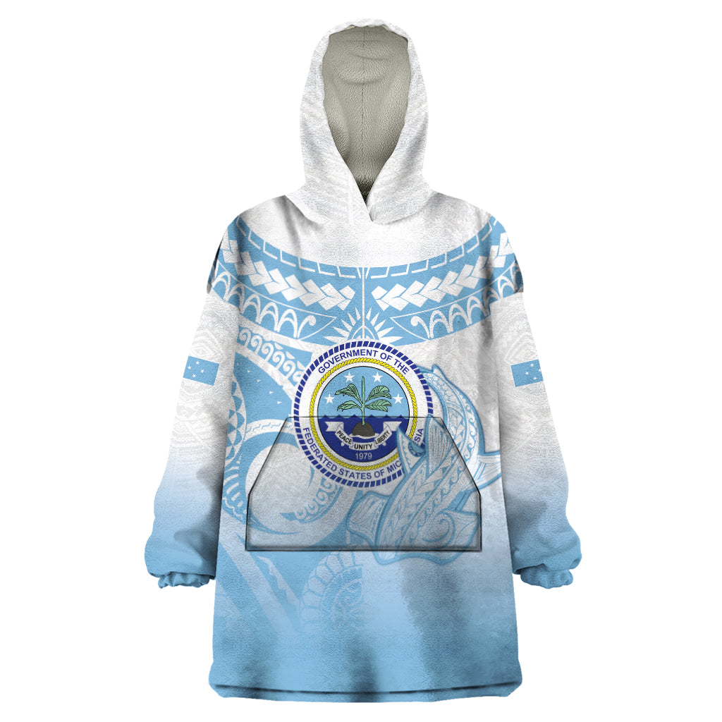 Micronesia Constitution Day Wearable Blanket Hoodie Polynesian Tribal Tattoo Simple Style LT05 One Size Blue - Polynesian Pride