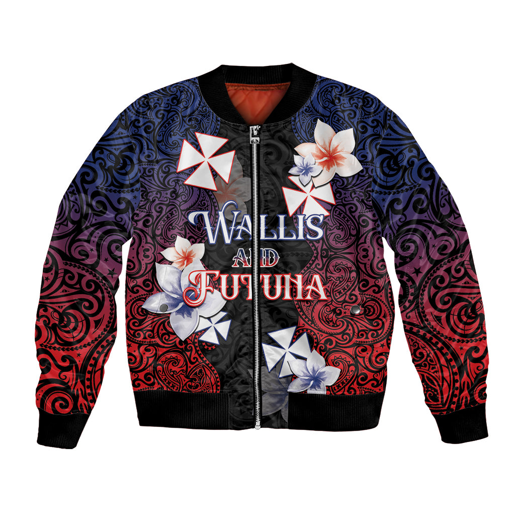 Wallis and Futuna Uvea Bomber Jacket Victory Day With Frangipani