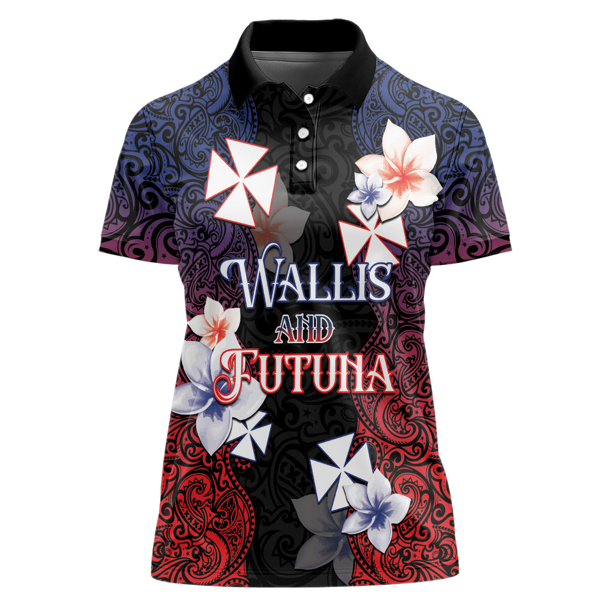 Wallis and Futuna Uvea Women Polo Shirt Victory Day With Frangipani