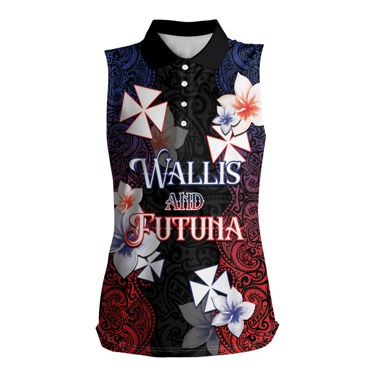 Wallis and Futuna Uvea Women Sleeveless Polo Shirt Victory Day With Frangipani