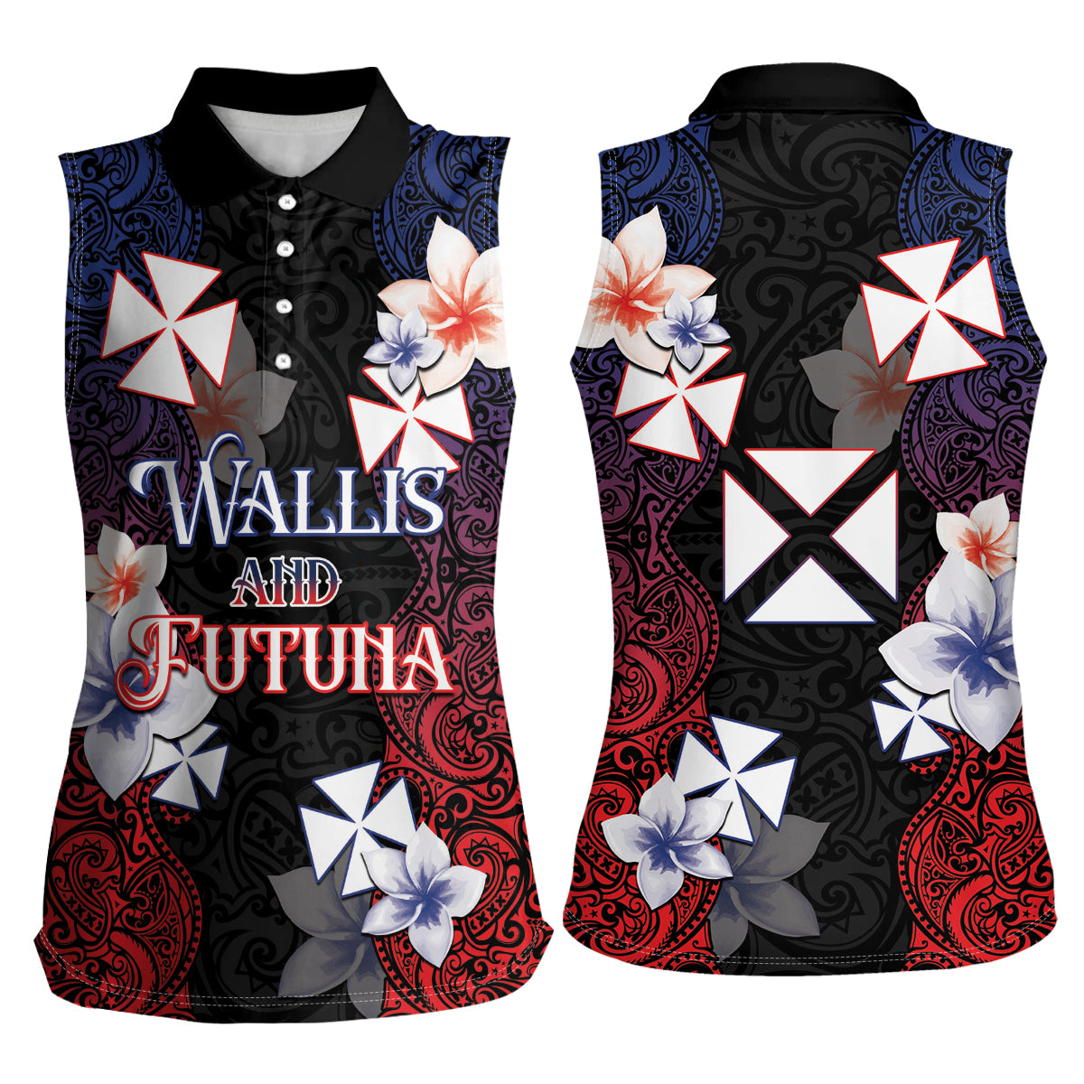 Wallis and Futuna Uvea Women Sleeveless Polo Shirt Victory Day With Frangipani