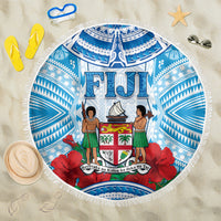Fiji Ratu Sir Lala Sukuna Day Beach Blanket Hibiscus Tapa Pattern