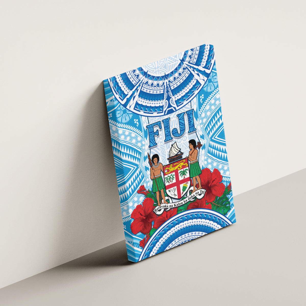 Fiji Ratu Sir Lala Sukuna Day Canvas Wall Art Hibiscus Tapa Pattern