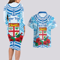 Personalised Fiji Ratu Sir Lala Sukuna Day Couples Matching Long Sleeve Bodycon Dress and Hawaiian Shirt Hibiscus Tapa Pattern