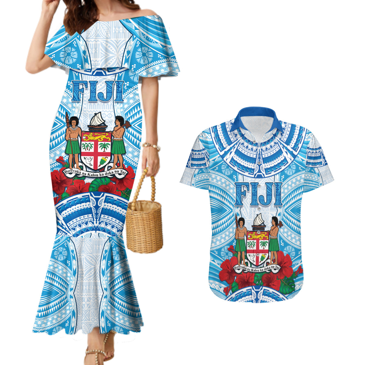 Personalised Fiji Ratu Sir Lala Sukuna Day Couples Matching Mermaid Dress and Hawaiian Shirt Hibiscus Tapa Pattern