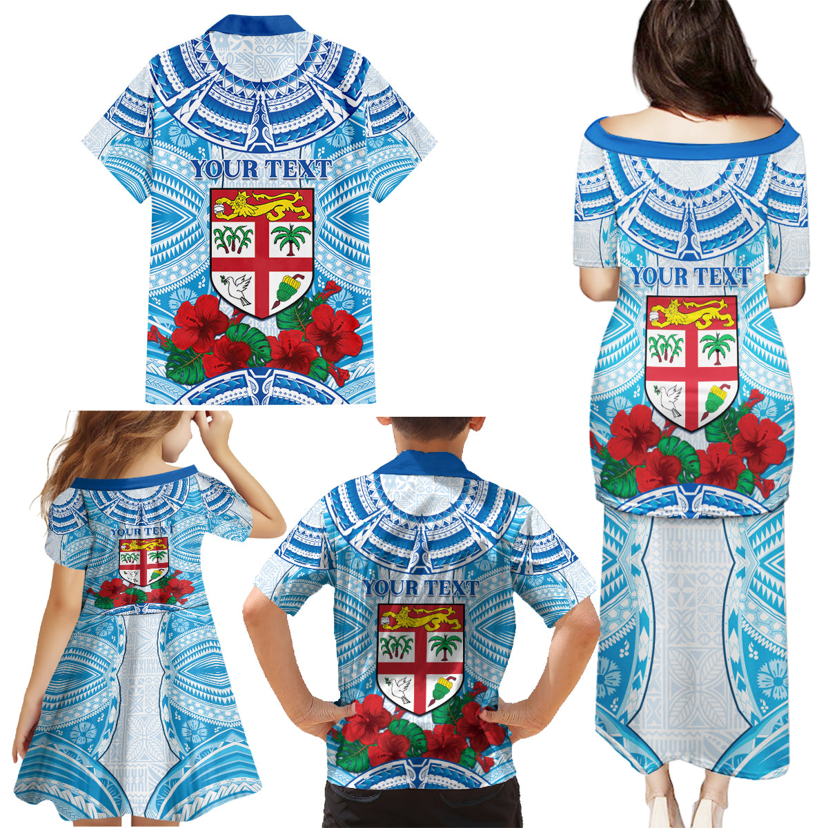 Personalised Fiji Ratu Sir Lala Sukuna Day Family Matching Puletasi and Hawaiian Shirt Hibiscus Tapa Pattern