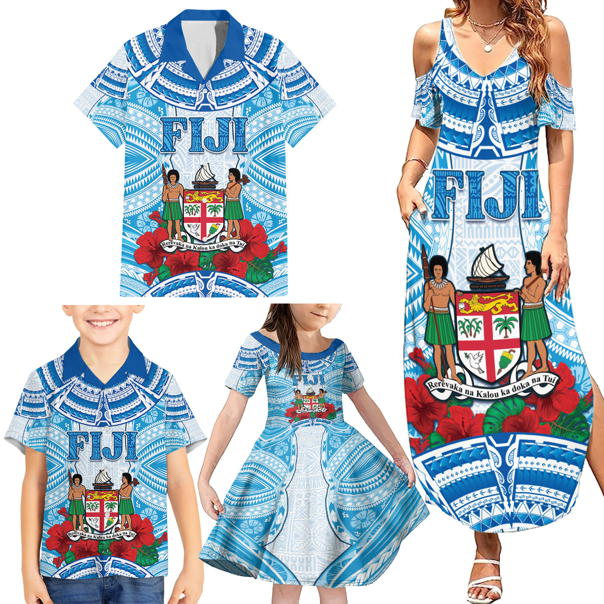 Personalised Fiji Ratu Sir Lala Sukuna Day Family Matching Summer Maxi Dress and Hawaiian Shirt Hibiscus Tapa Pattern