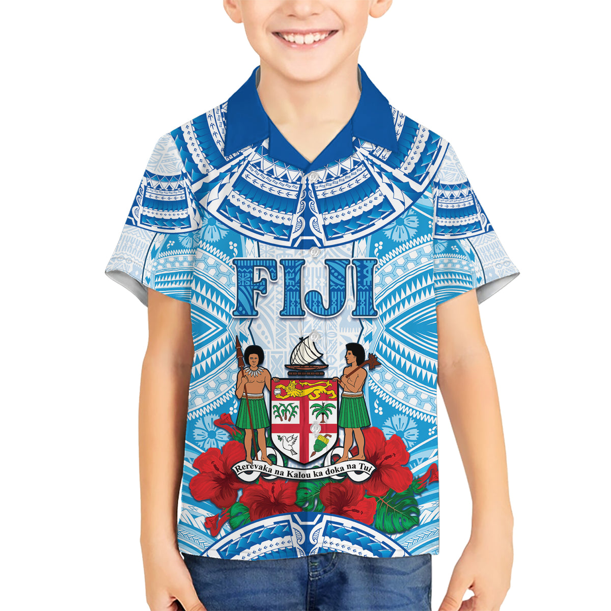 Personalised Fiji Ratu Sir Lala Sukuna Day Kid Hawaiian Shirt Hibiscus Tapa Pattern