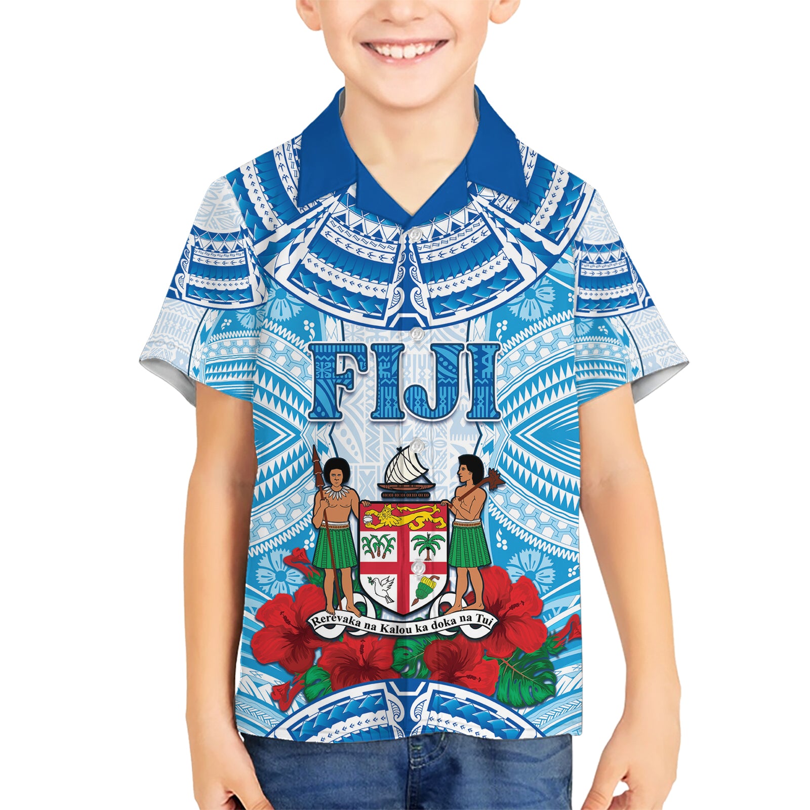 Personalised Fiji Ratu Sir Lala Sukuna Day Kid Hawaiian Shirt Hibiscus Tapa Pattern