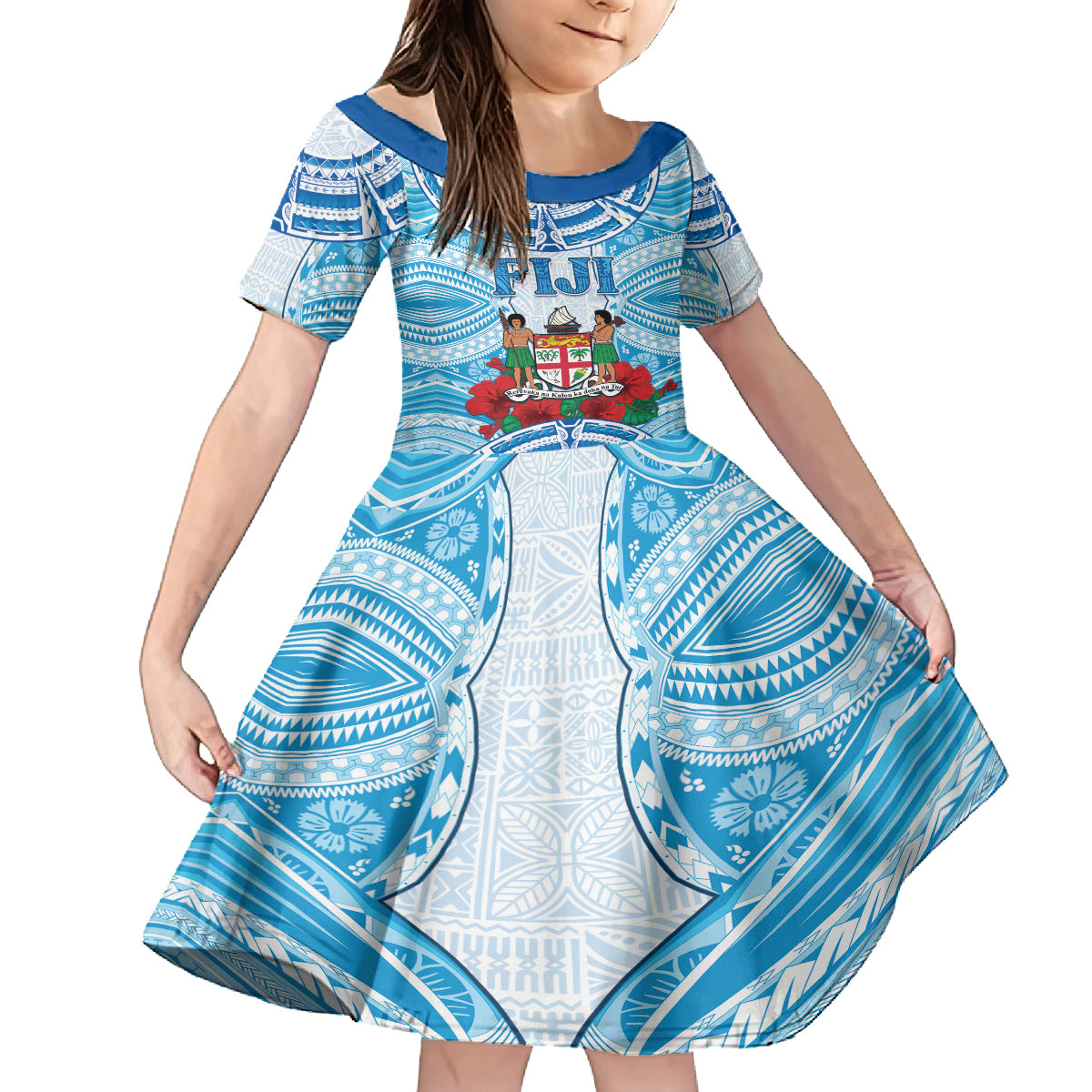 Personalised Fiji Ratu Sir Lala Sukuna Day Kid Short Sleeve Dress Hibiscus Tapa Pattern