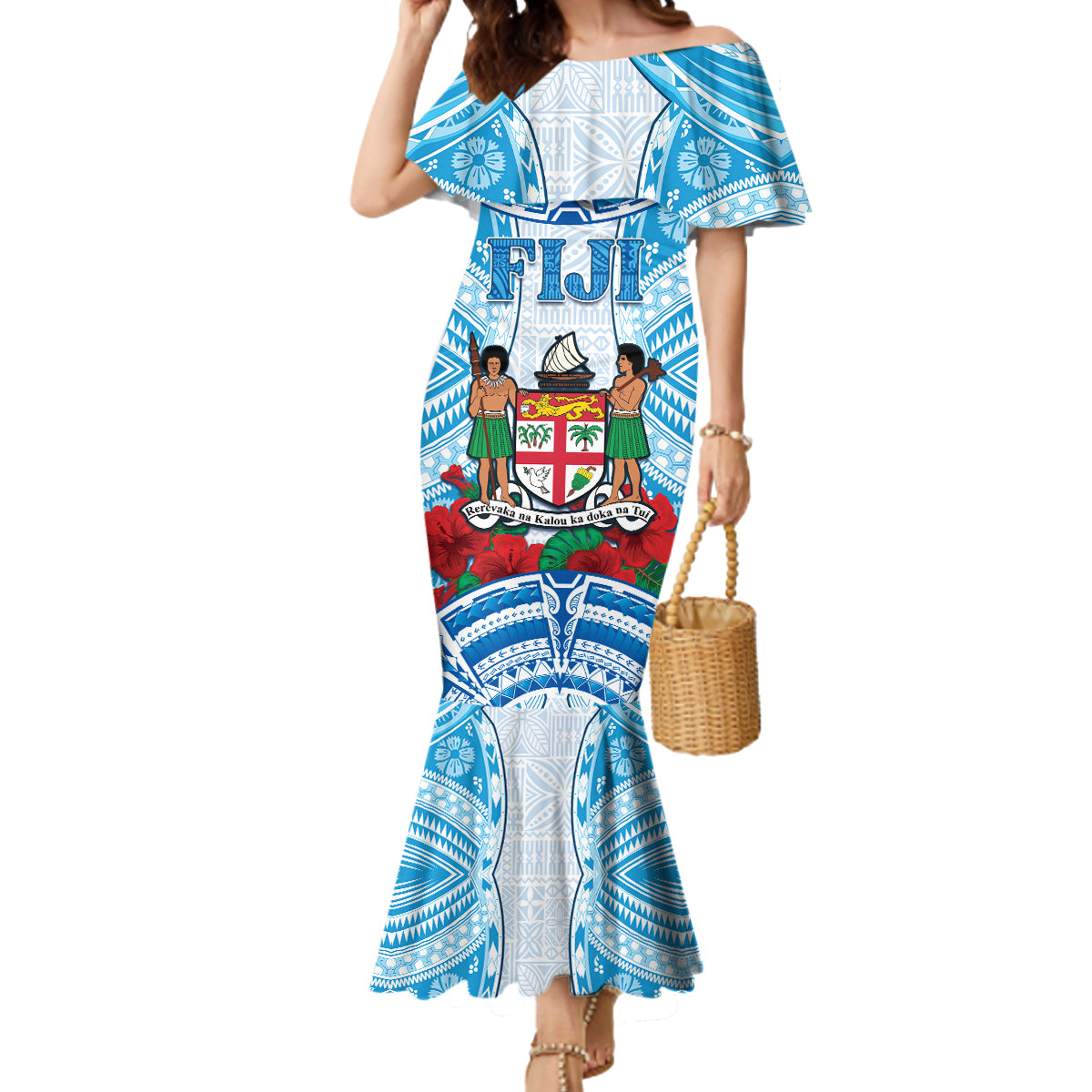 Personalised Fiji Ratu Sir Lala Sukuna Day Mermaid Dress Hibiscus Tapa Pattern