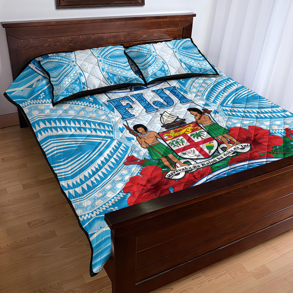 Fiji Ratu Sir Lala Sukuna Day Quilt Bed Set Hibiscus Tapa Pattern